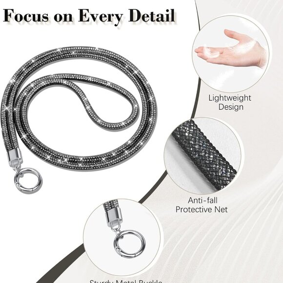 Universal Phone Lanyard Crossbody, Rhinestone Cell Phone Chain Anti-Theft with 1 - Picture 4 of 7